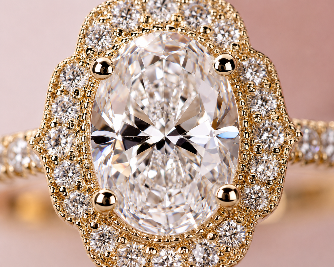 Oval Halo Engagement Ring for a Lasting Impression in Yellow Gold