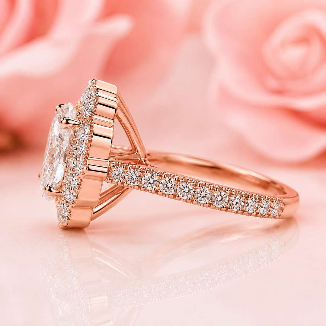 Oval Halo Engagement Ring for a Lasting Impression in Rose Gold