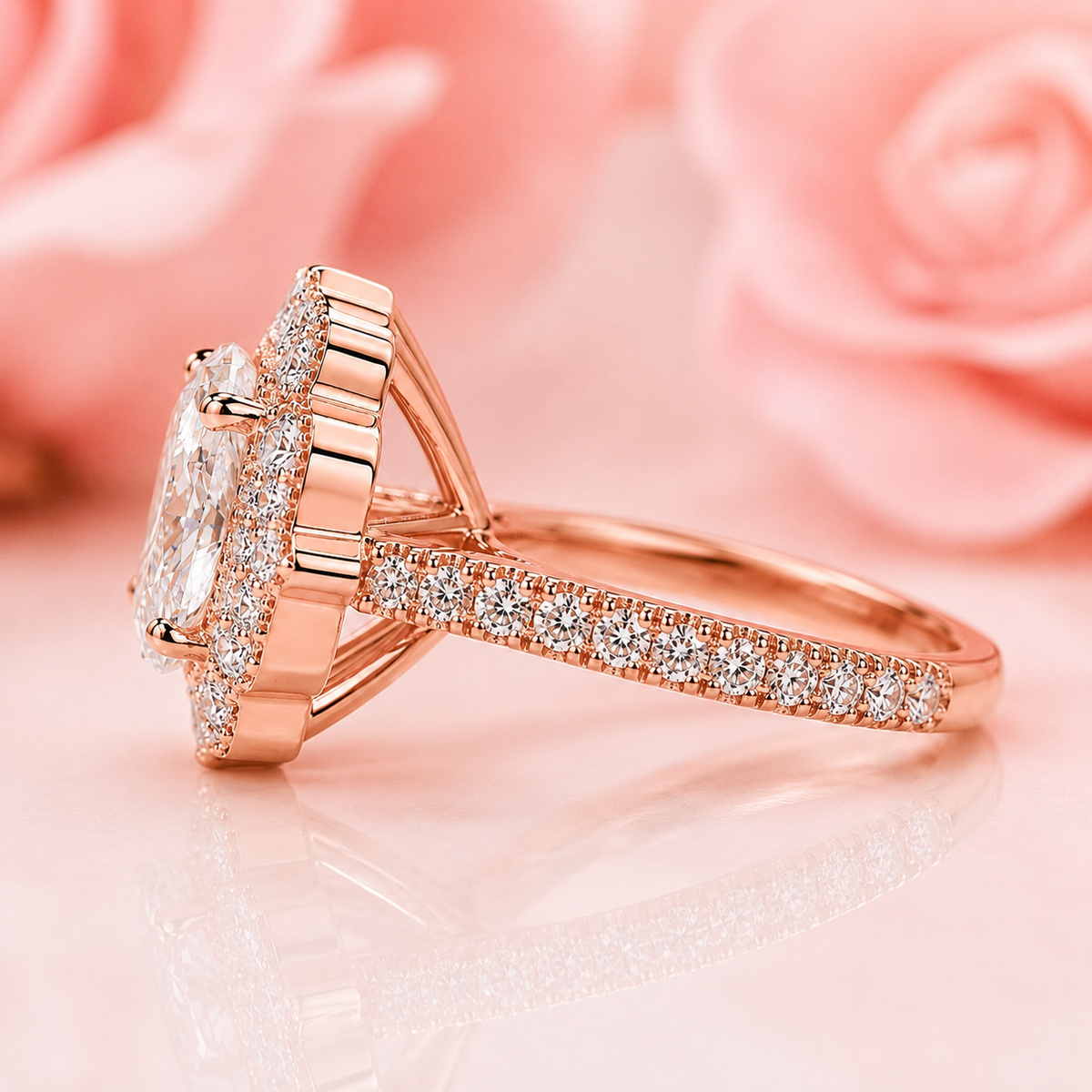 Oval halo engagement ring for a lasting impression in rose gold