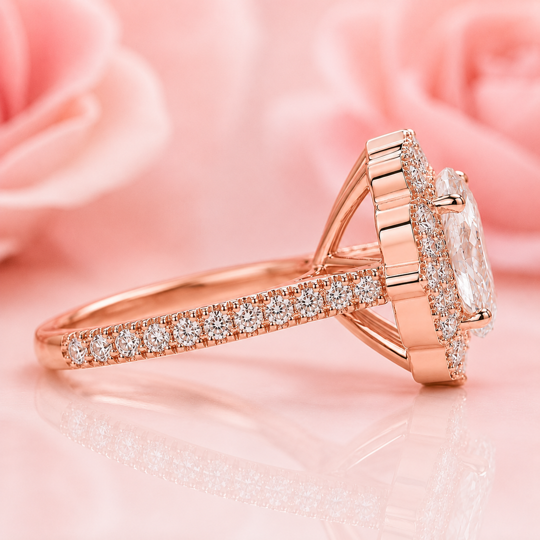 Oval Halo Engagement Ring for a Lasting Impression in Rose Gold