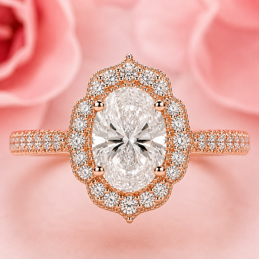 Oval Halo Engagement Ring for a Lasting Impression in Rose Gold