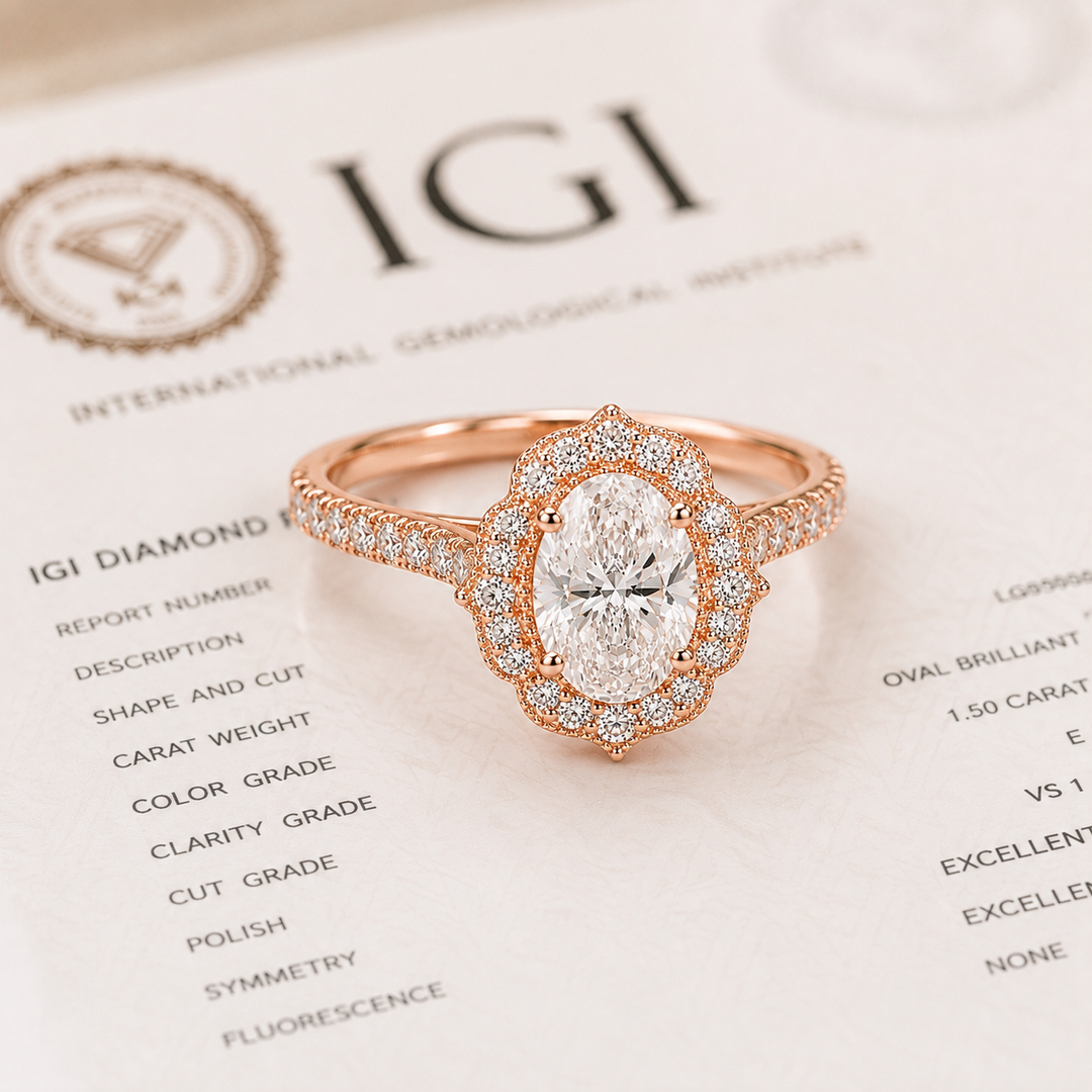 Oval Halo Engagement Ring for a Lasting Impression in Rose Gold