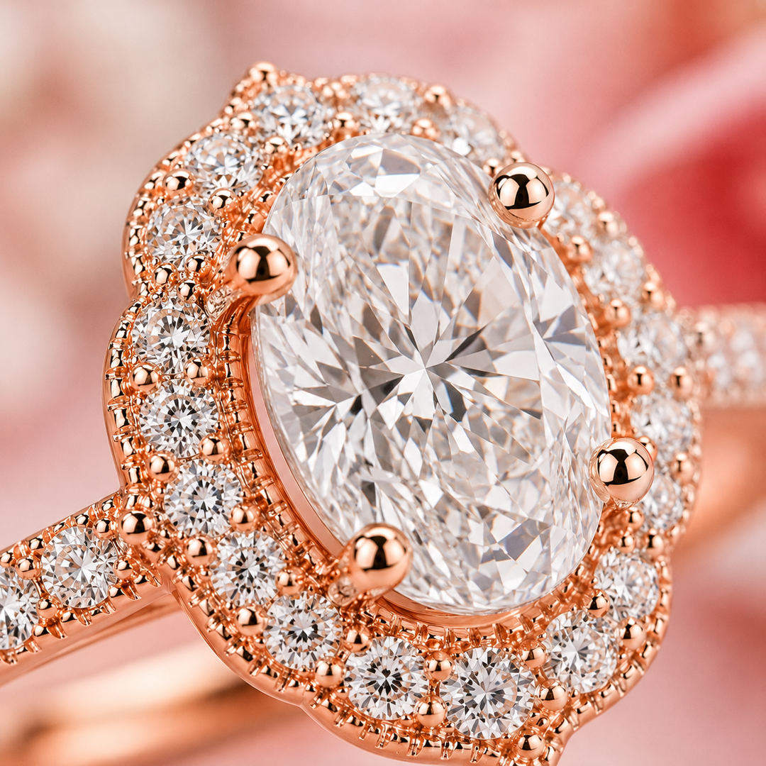 Oval Halo Engagement Ring for a Lasting Impression in Rose Gold
