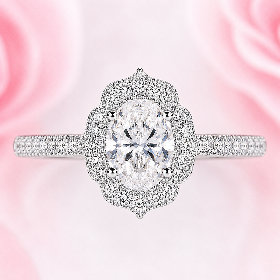 Oval Halo Engagement Ring for a Lasting Impression in White Gold
