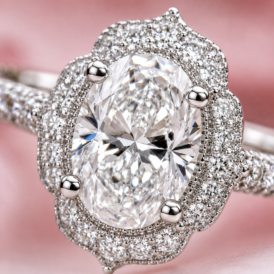 Oval Halo Engagement Ring for a Lasting Impression in White Gold
