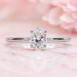 Oval Solitaire Engagement Ring with Tapered Shank in 925 Sterling Silver