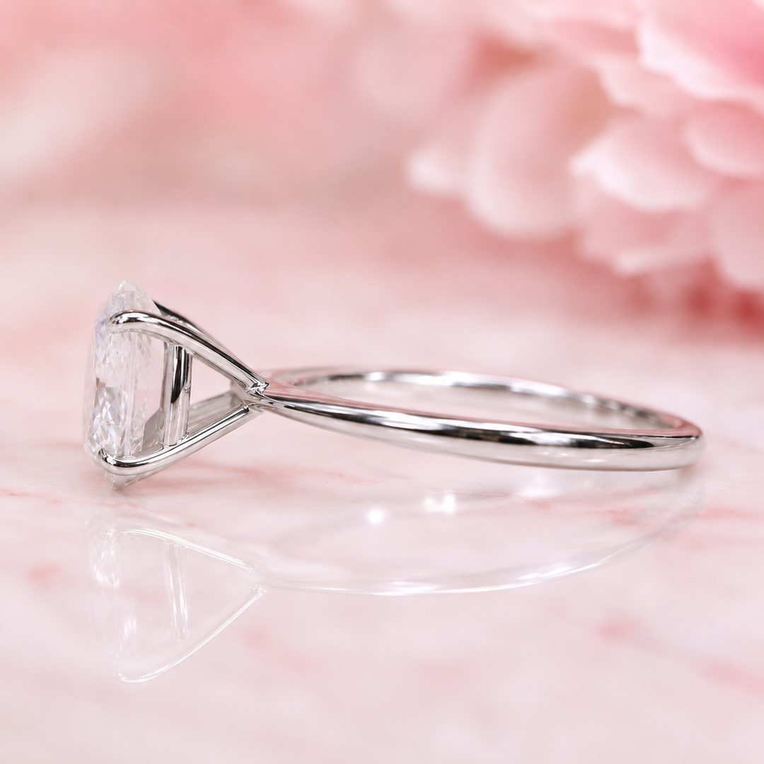 Oval Solitaire Engagement Ring with Tapered Shank in White Gold