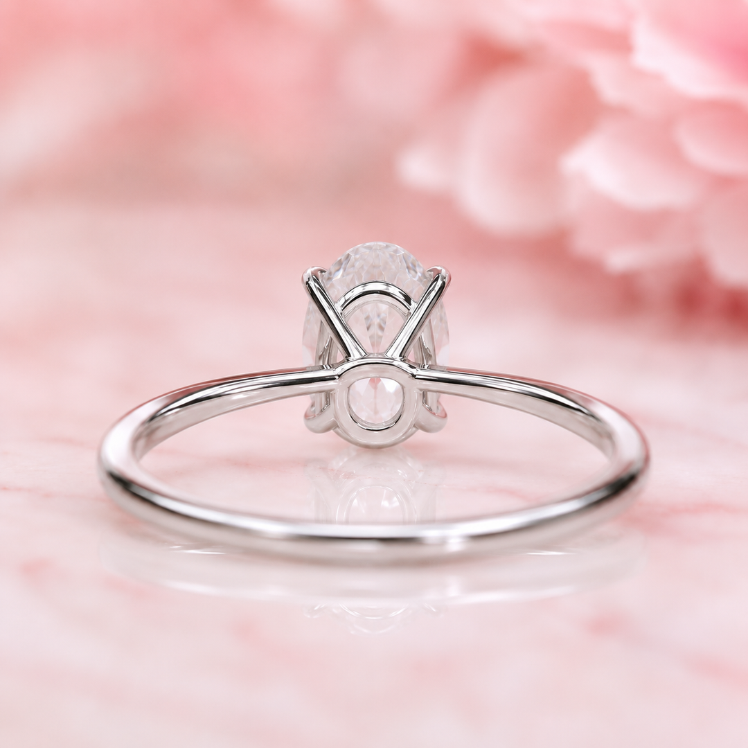 Oval Solitaire Engagement Ring with Tapered Shank in White Gold