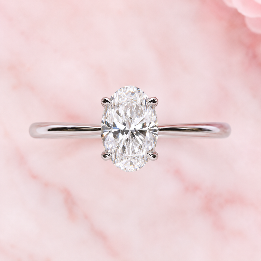Oval Solitaire Engagement Ring with Tapered Shank in 925 Sterling Silver