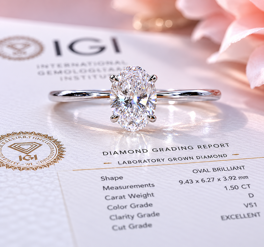 Oval Solitaire Engagement Ring with Tapered Shank in White Gold