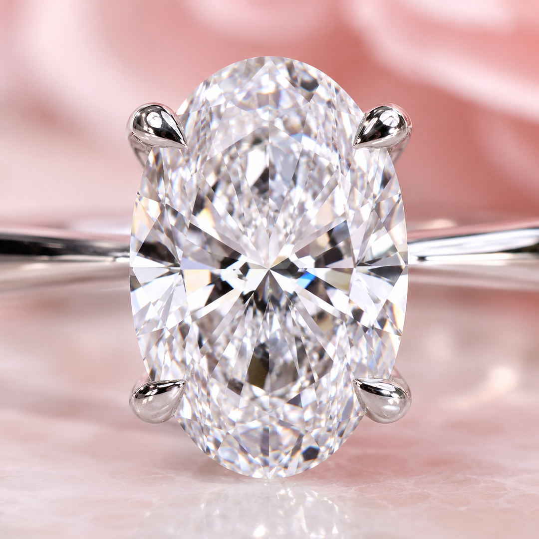 Oval Solitaire Engagement Ring with Tapered Shank in White Gold