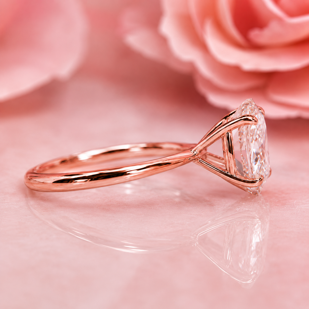 Oval Solitaire Engagement Ring with Tapered Shank in Rose Gold