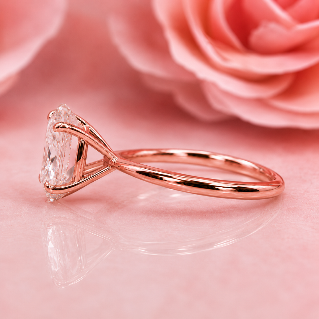 Oval Solitaire Engagement Ring with Tapered Shank in Rose Gold