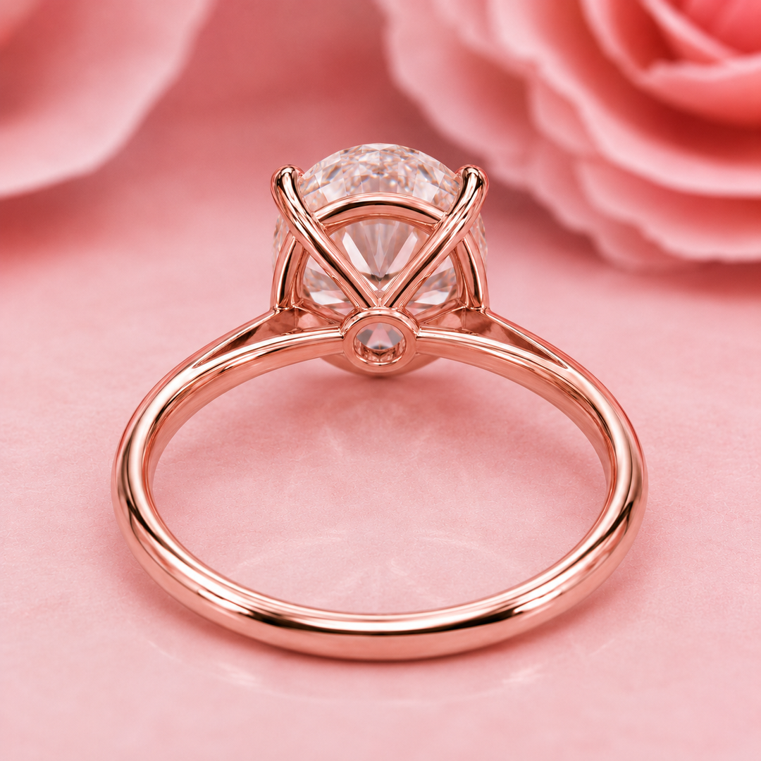 Oval Solitaire Engagement Ring with Tapered Shank in Rose Gold