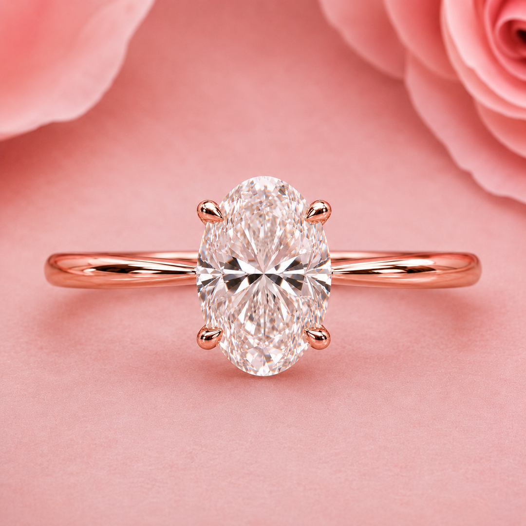 Oval Solitaire Engagement Ring with Tapered Shank in Rose Gold