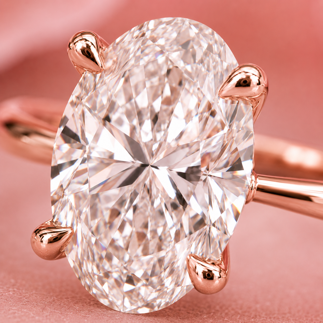 Oval Solitaire Engagement Ring with Tapered Shank in Rose Gold