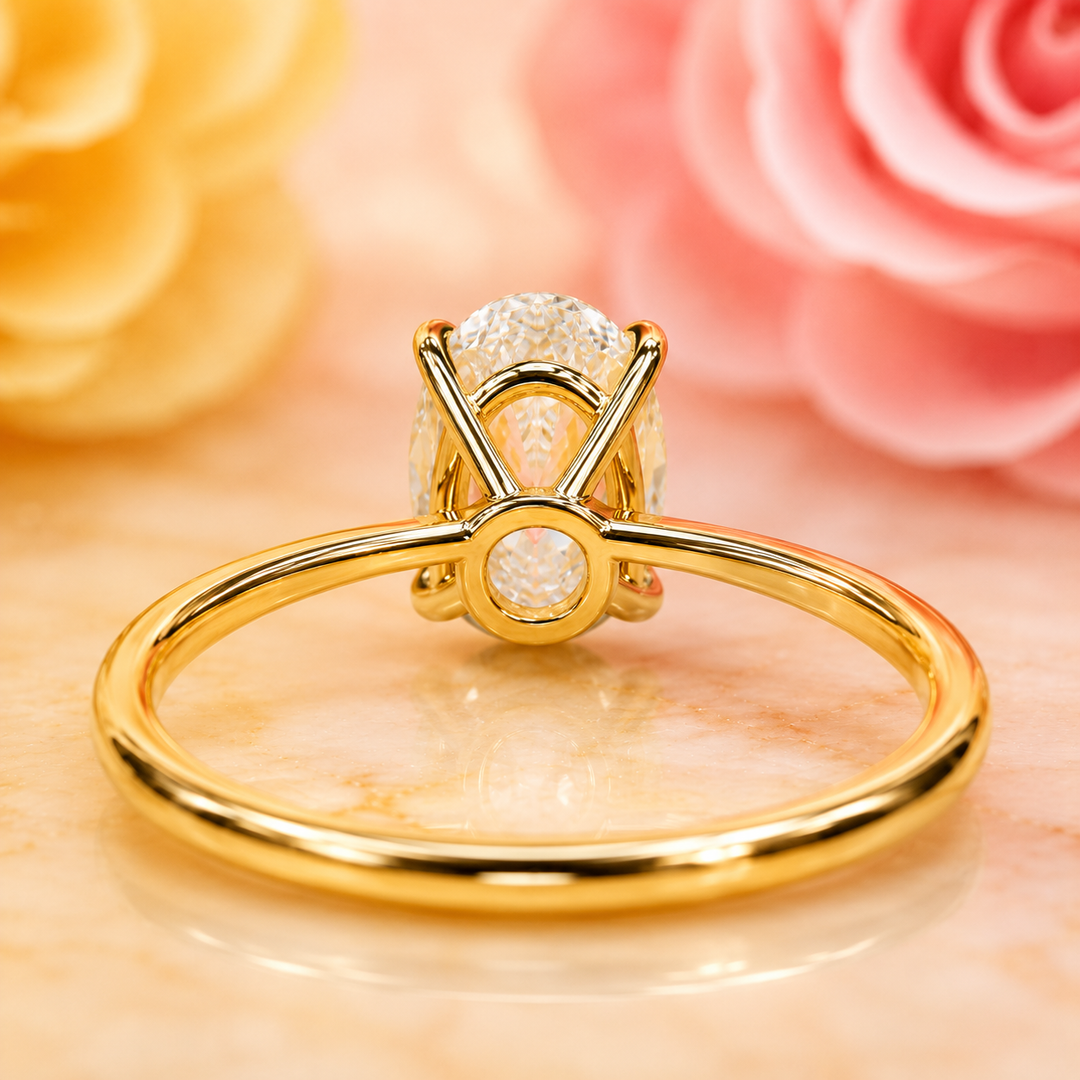 Oval Solitaire Engagement Ring with Tapered Shank in Yellow Gold