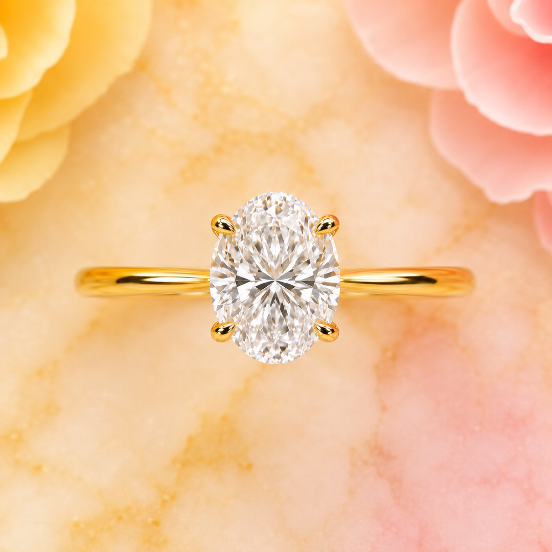 Oval Solitaire Engagement Ring with Tapered Shank in Yellow Gold
