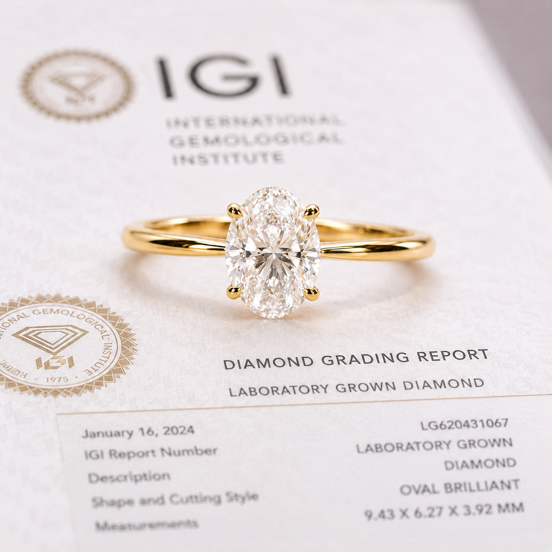 Oval Solitaire Engagement Ring with Tapered Shank in Yellow Gold