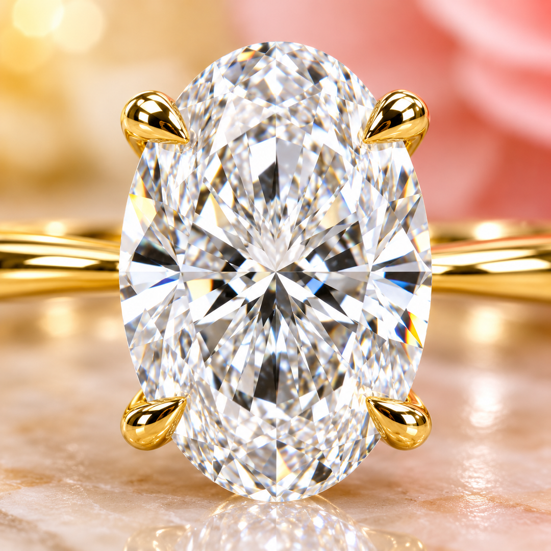 Oval Solitaire Engagement Ring with Tapered Shank in Yellow Gold