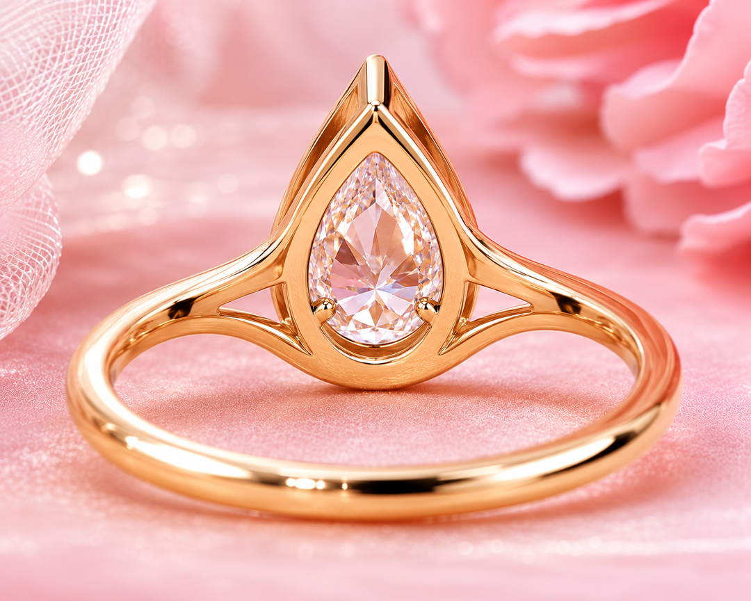 Pear Shaped Engagement Ring with Timeless and Unique Design in Yellow Gold