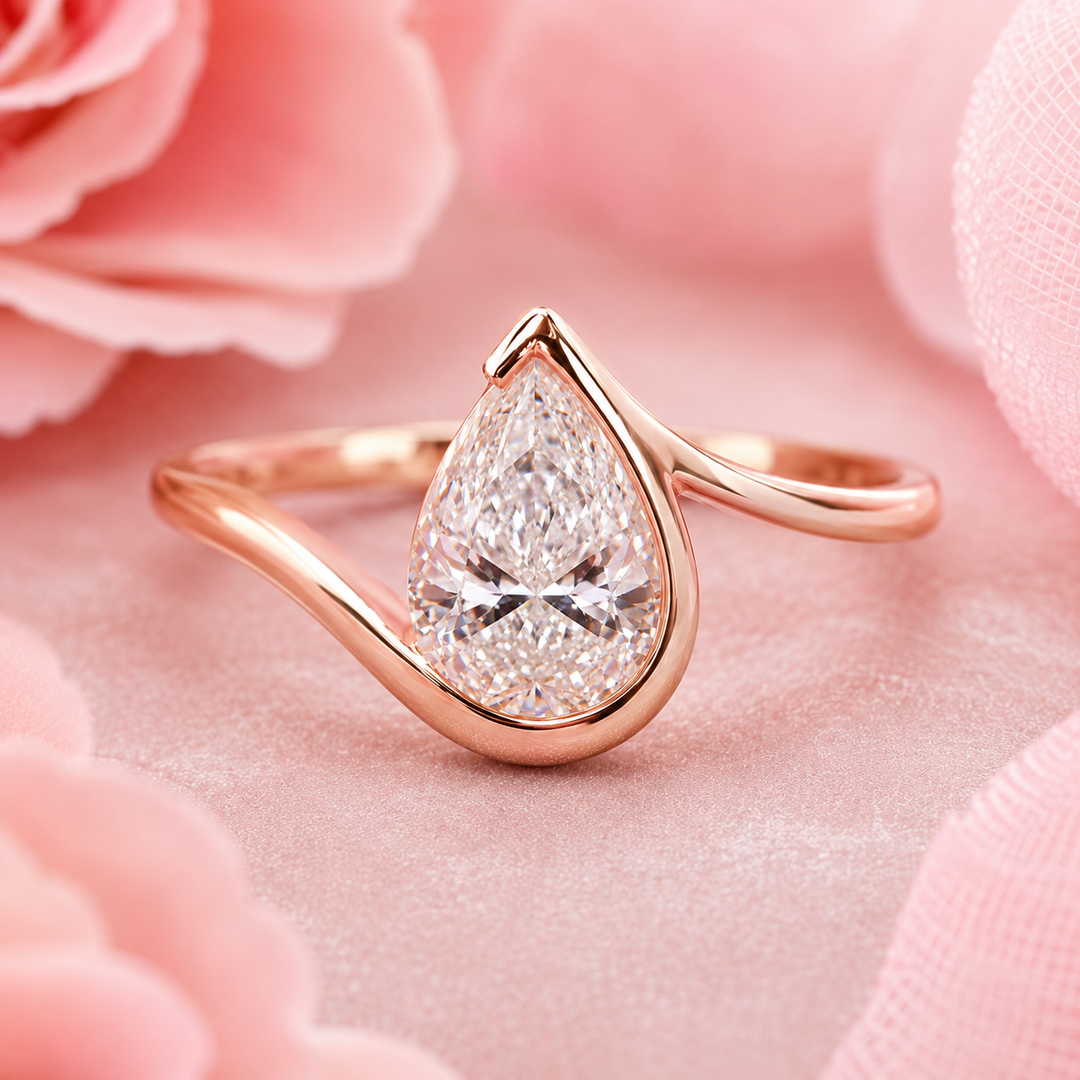 Pear Shaped Engagement Ring with Timeless and Unique Design in Rose Gold
