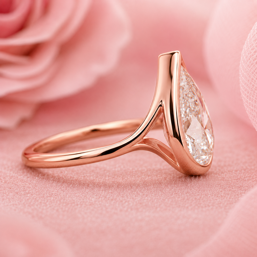 Pear Shaped Engagement Ring with Timeless and Unique Design in Rose Gold