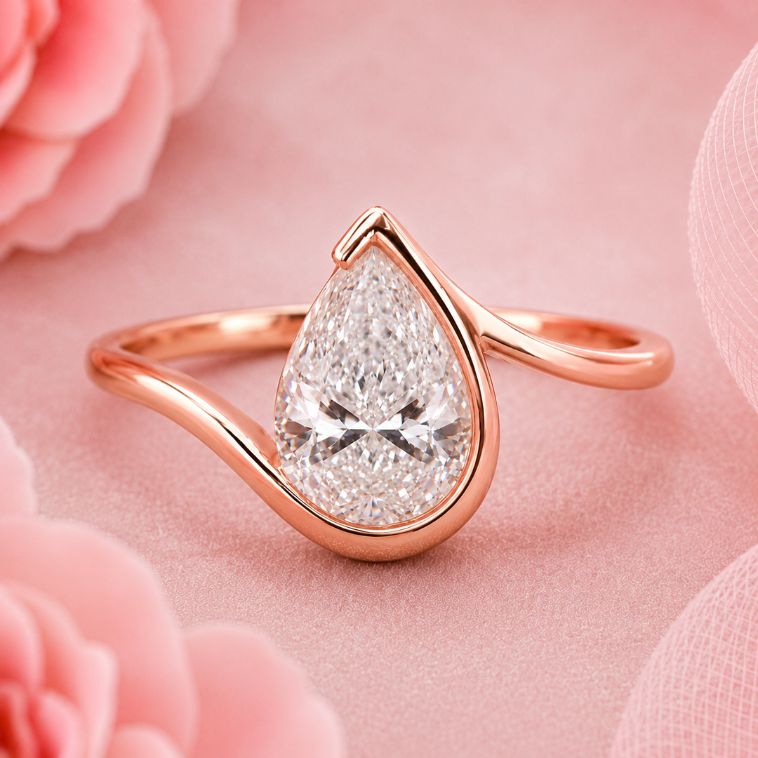 Pear Shaped Engagement Ring with Timeless and Unique Design in Rose Gold
