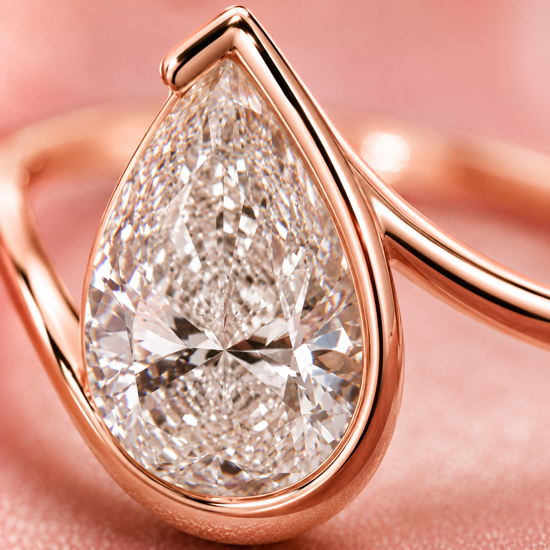 Pear Shaped Engagement Ring with Timeless and Unique Design in Rose Gold