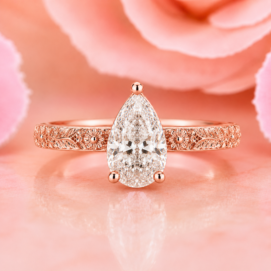 Pear Shaped Lab Grown Diamond Engagement Ring for Women in Rose Gold