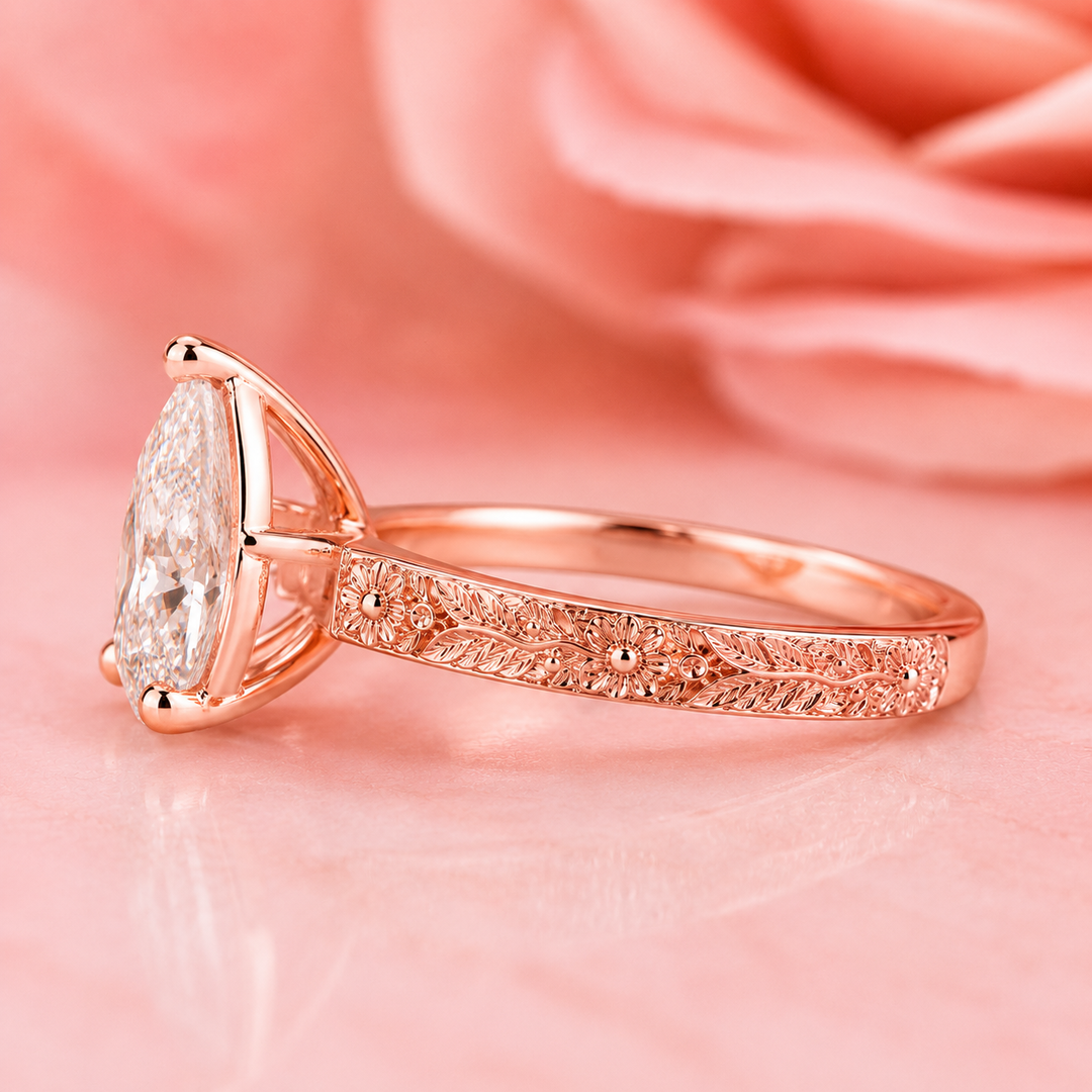 Pear Shaped Lab Grown Diamond Engagement Ring for Women in Rose Gold