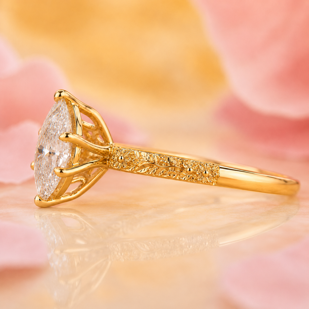 Pear Shaped Lab Grown Diamond Engagement Ring for Women in Yellow Gold