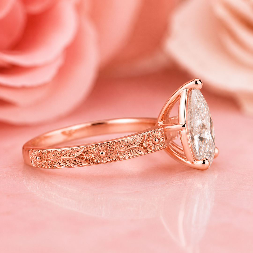 Pear Shaped Lab Grown Diamond Engagement Ring for Women in Rose Gold