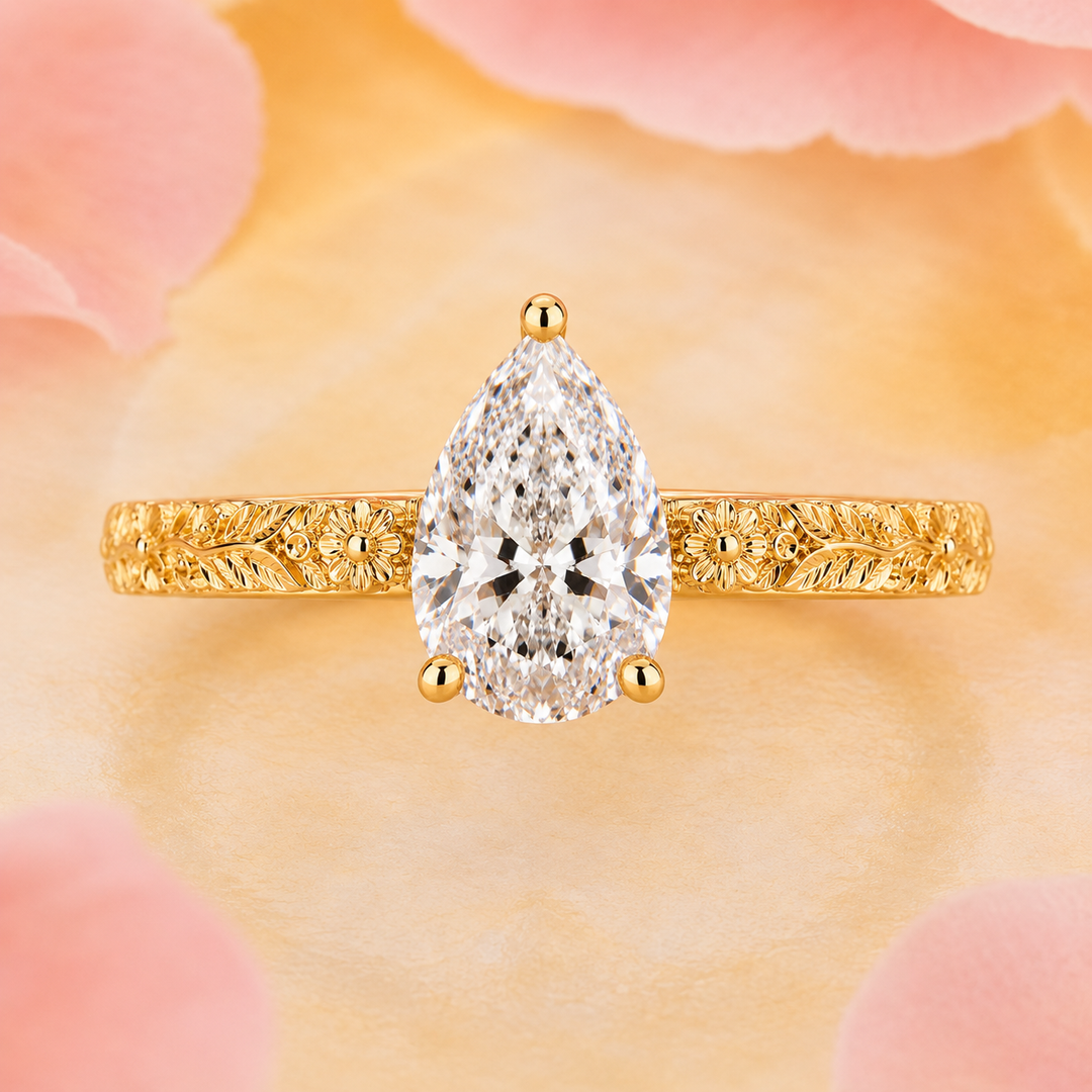 Pear Shaped Lab Grown Diamond Engagement Ring for Women in Yellow Gold