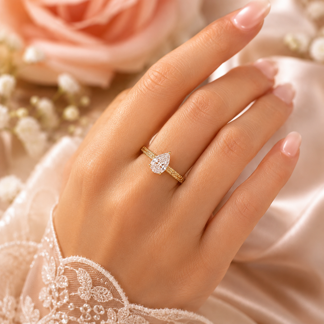 Pear Shaped Lab Grown Diamond Engagement Ring for Women in Yellow Gold