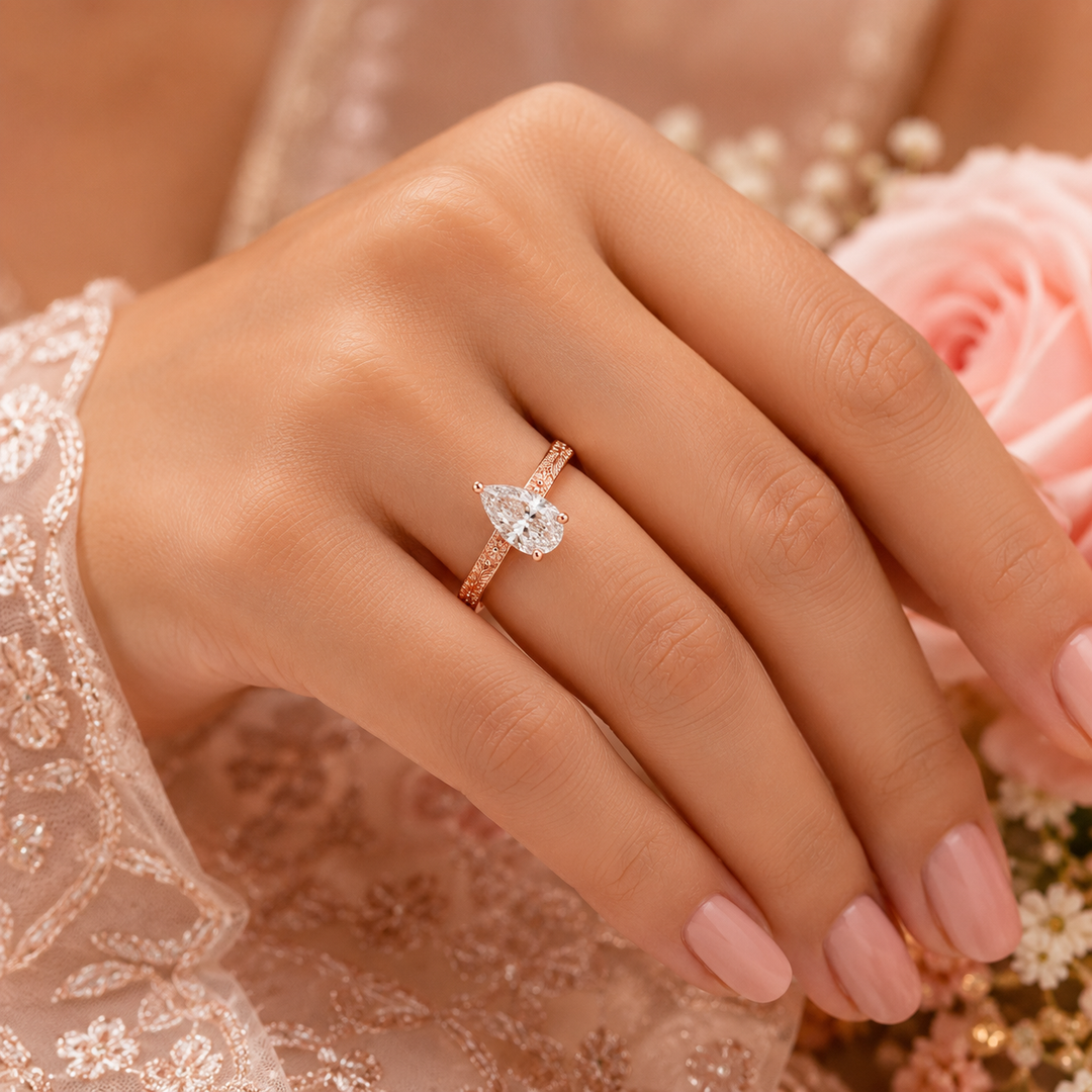 Pear Shaped Lab Grown Diamond Engagement Ring for Women in Rose Gold