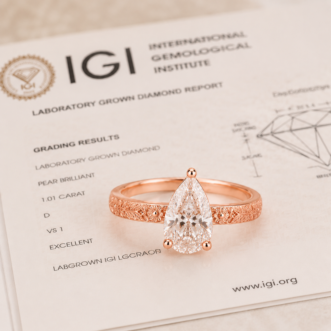Pear Shaped Lab Grown Diamond Engagement Ring for Women in Rose Gold