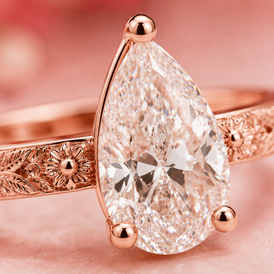 Pear Shaped Lab Grown Diamond Engagement Ring for Women in Rose Gold