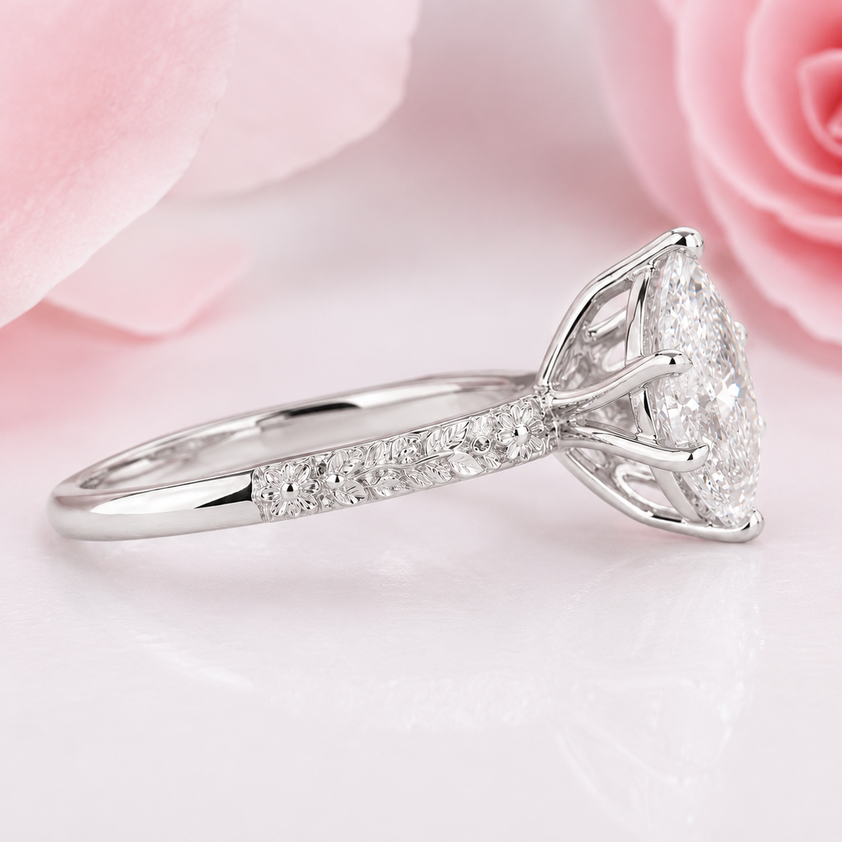 Pear shaped lab grown diamond engagement ring for women in white gold
