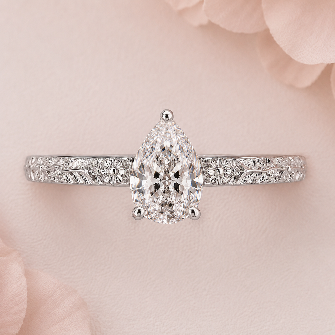 Pear Shaped Lab Grown Diamond Engagement Ring for Women in White Gold