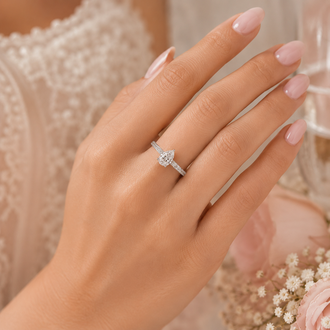 Pear Shaped Lab Grown Diamond Engagement Ring for Women in White Gold