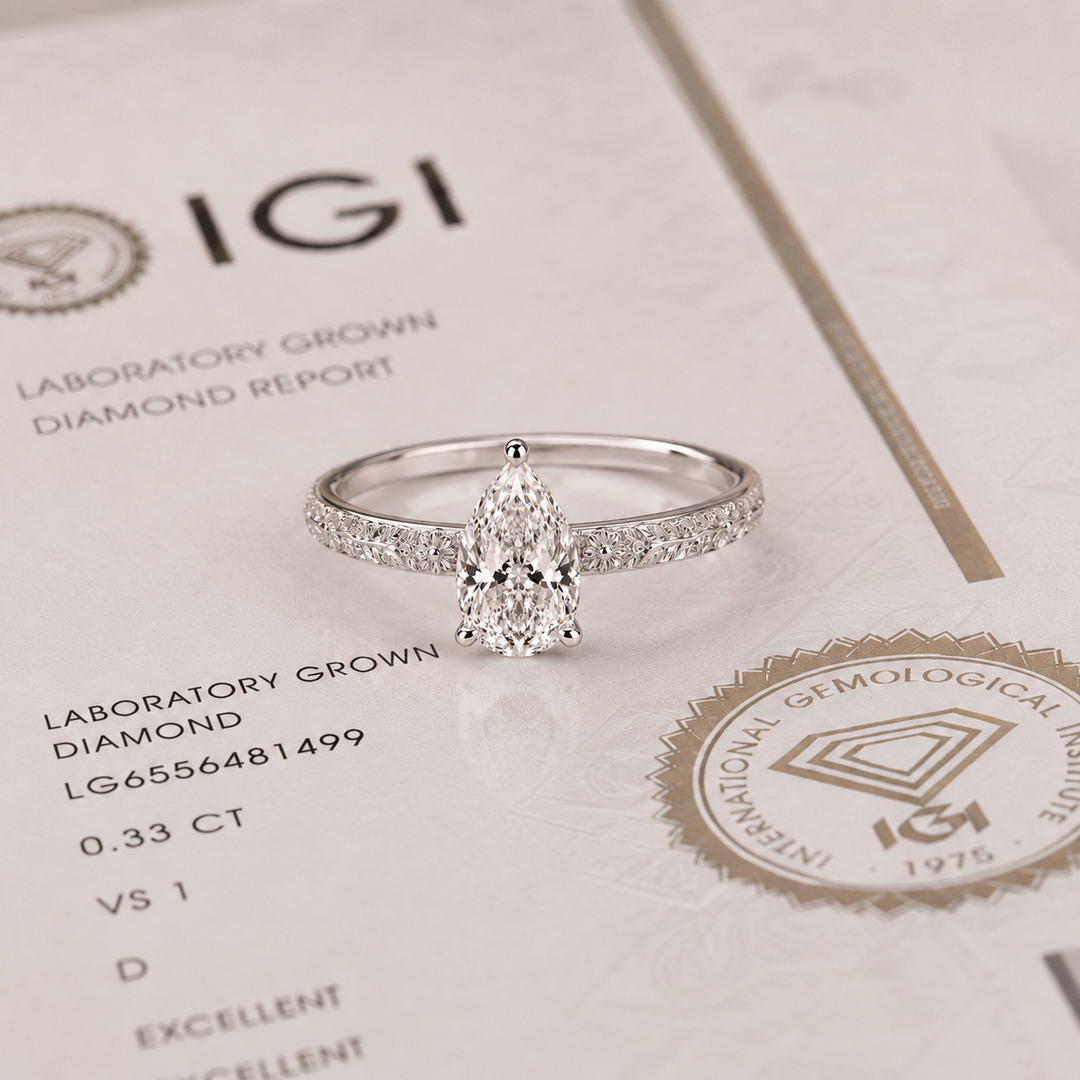 Pear Shaped Lab Grown Diamond Engagement Ring for Women in White Gold