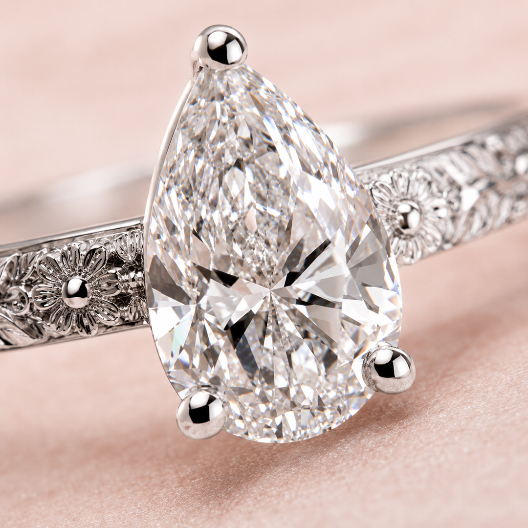 Pear Shaped Lab Grown Diamond Engagement Ring for Women in White Gold