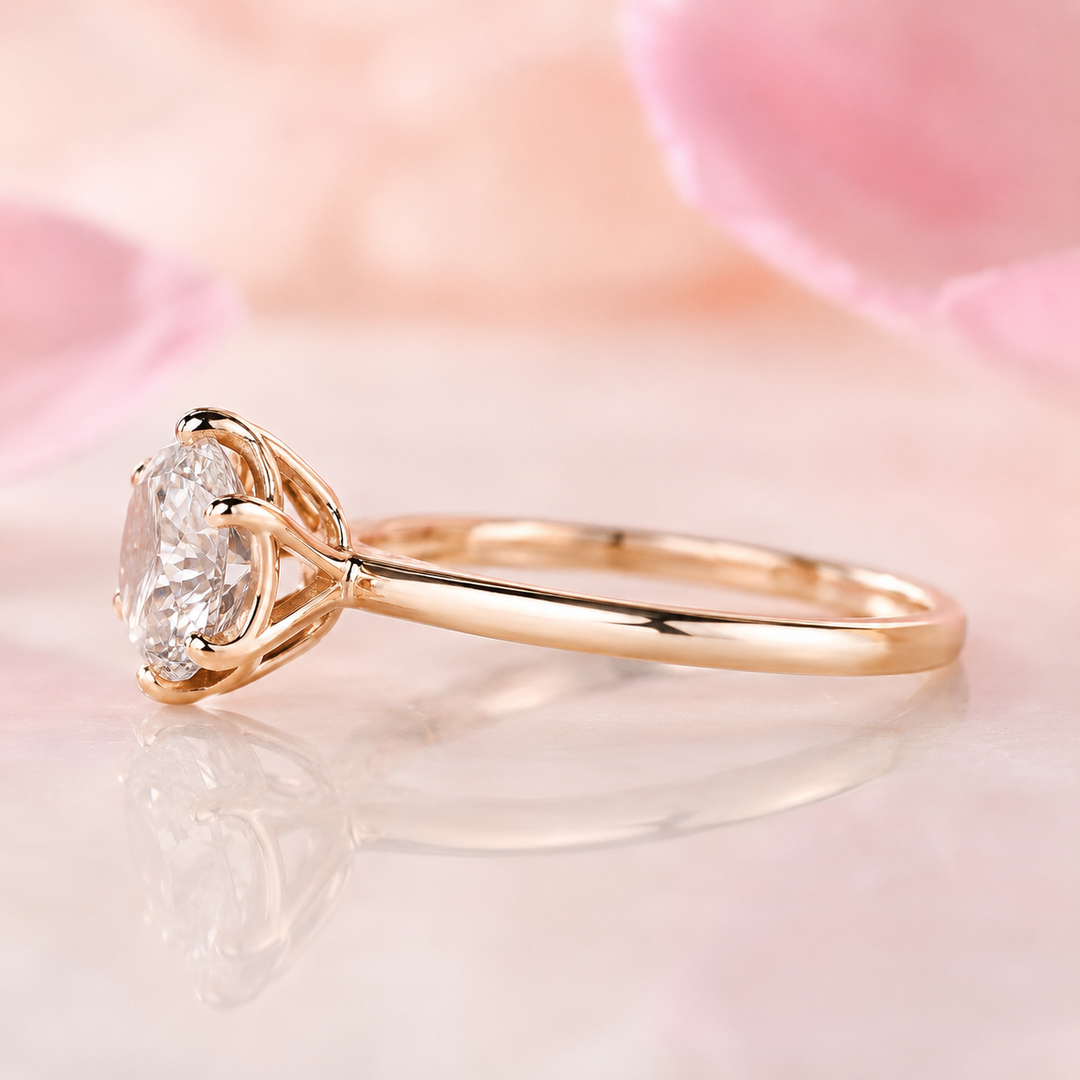 Portuguese Cut Diamond Ring in Cathedral Setting in Yellow Gold