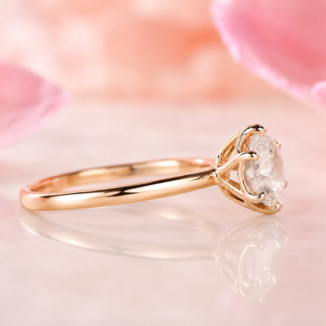 Portuguese Cut Diamond Ring in Cathedral Setting in Yellow Gold
