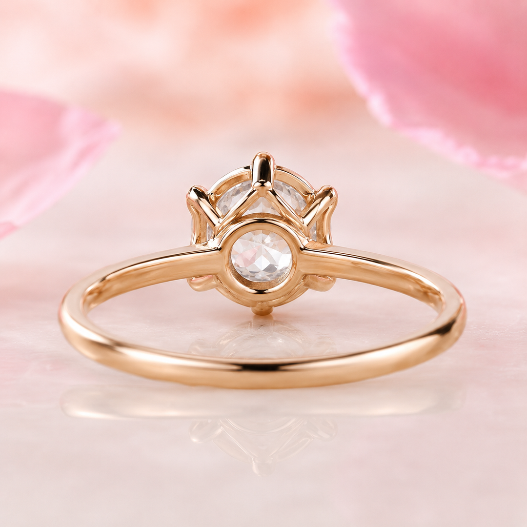 Portuguese Cut Diamond Ring in Cathedral Setting in Yellow Gold