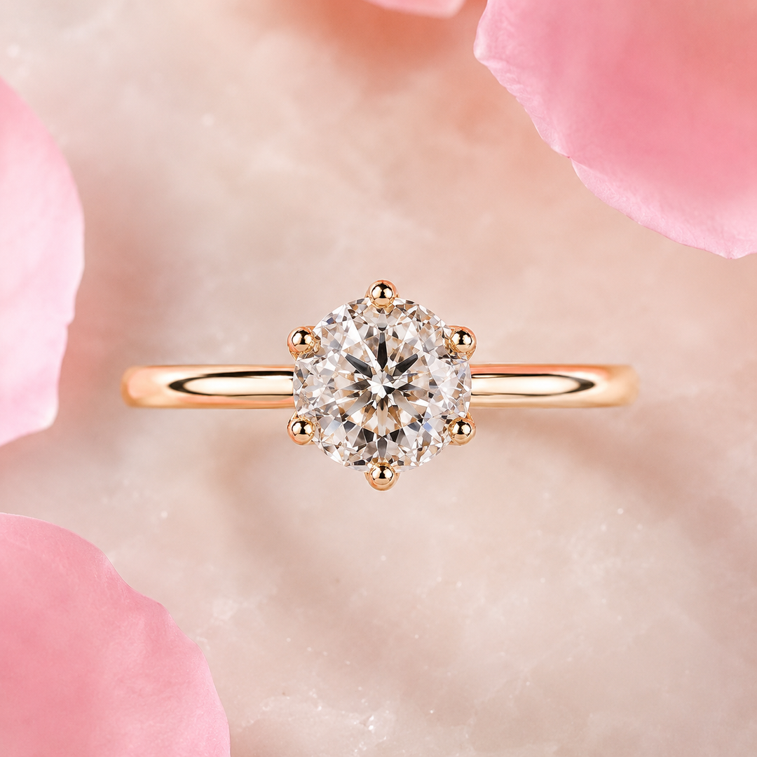 Portuguese Cut Diamond Ring in Cathedral Setting in Yellow Gold