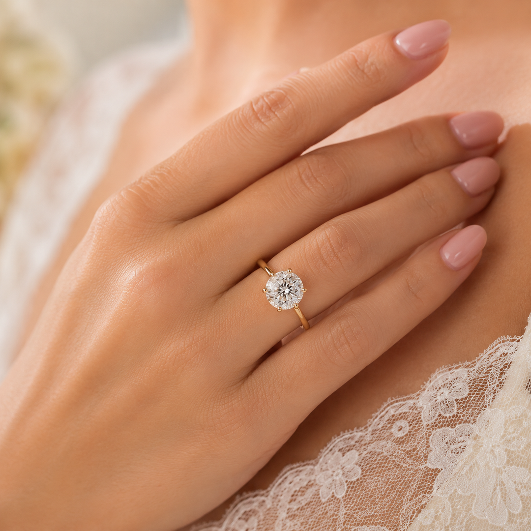 Portuguese Cut Diamond Ring in Cathedral Setting in Yellow Gold