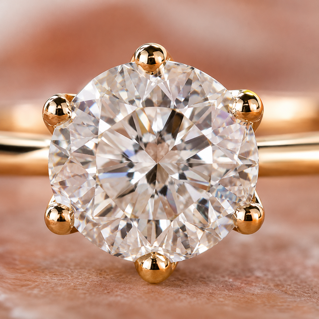 Portuguese Cut Diamond Ring in Cathedral Setting in Yellow Gold