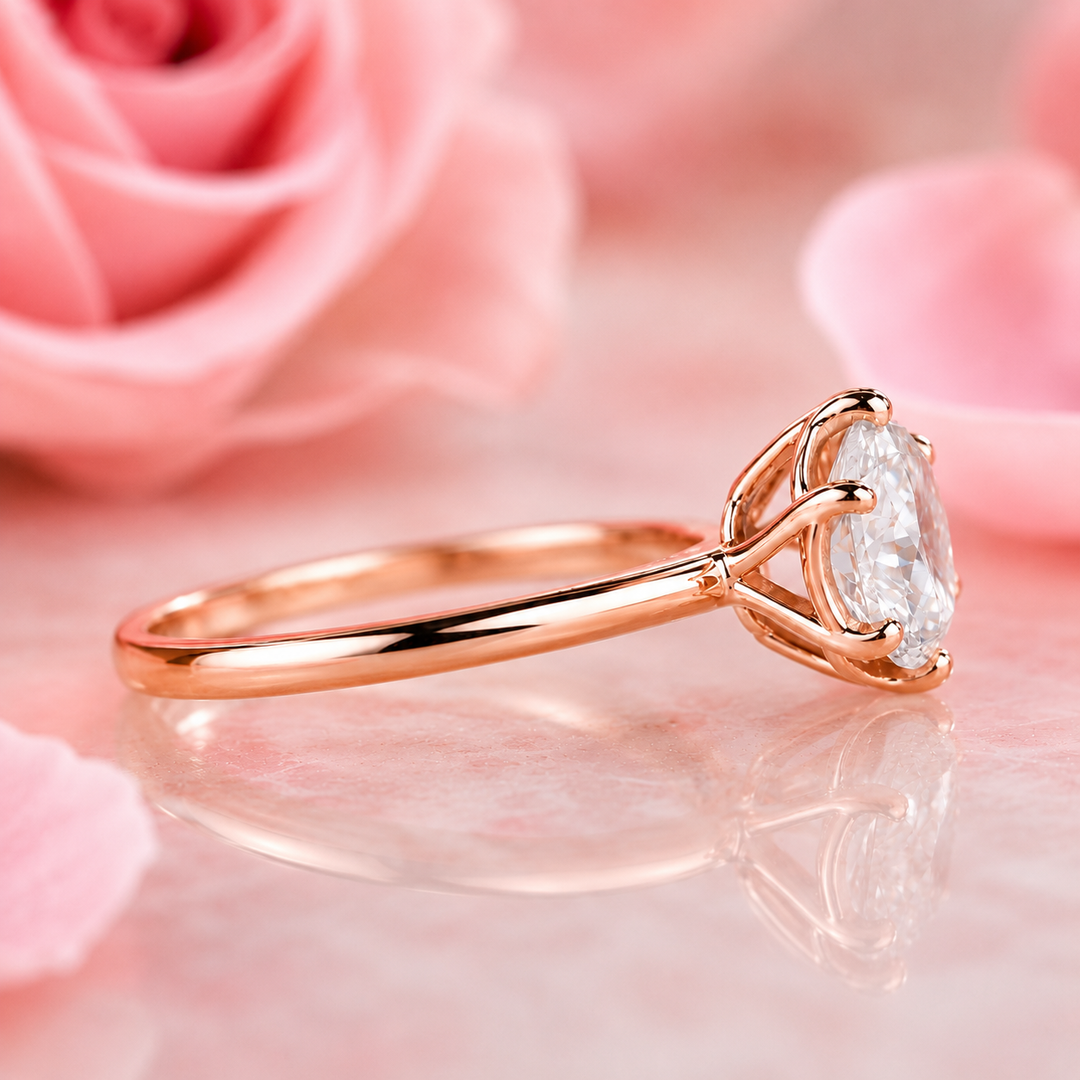 Portuguese Cut Diamond Ring in Cathedral Setting in Rose Gold